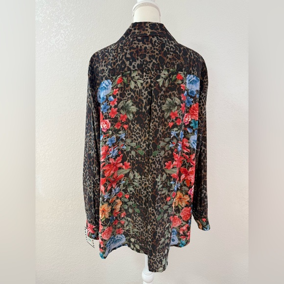 JOHN MARK Multicolor Animal Floral Button Tunic Blouse Rayón Nylon Long Sleeve - Picture 3 of 9